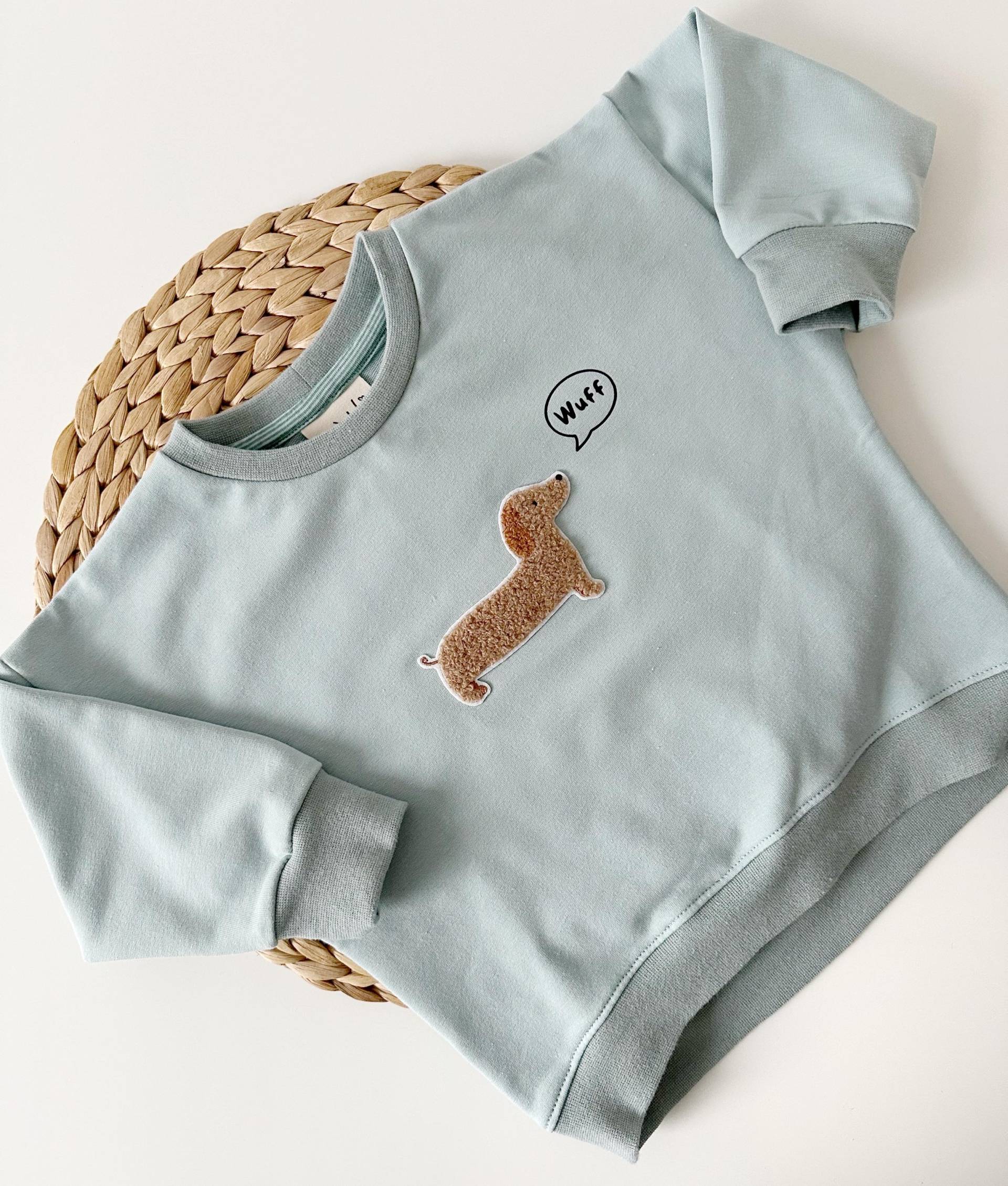 Baby Pullover Kinder Oversized Pulli Helles Altmint Dackel Wuff // Art.nr. Osp-04-80 von LeNadelHandmade