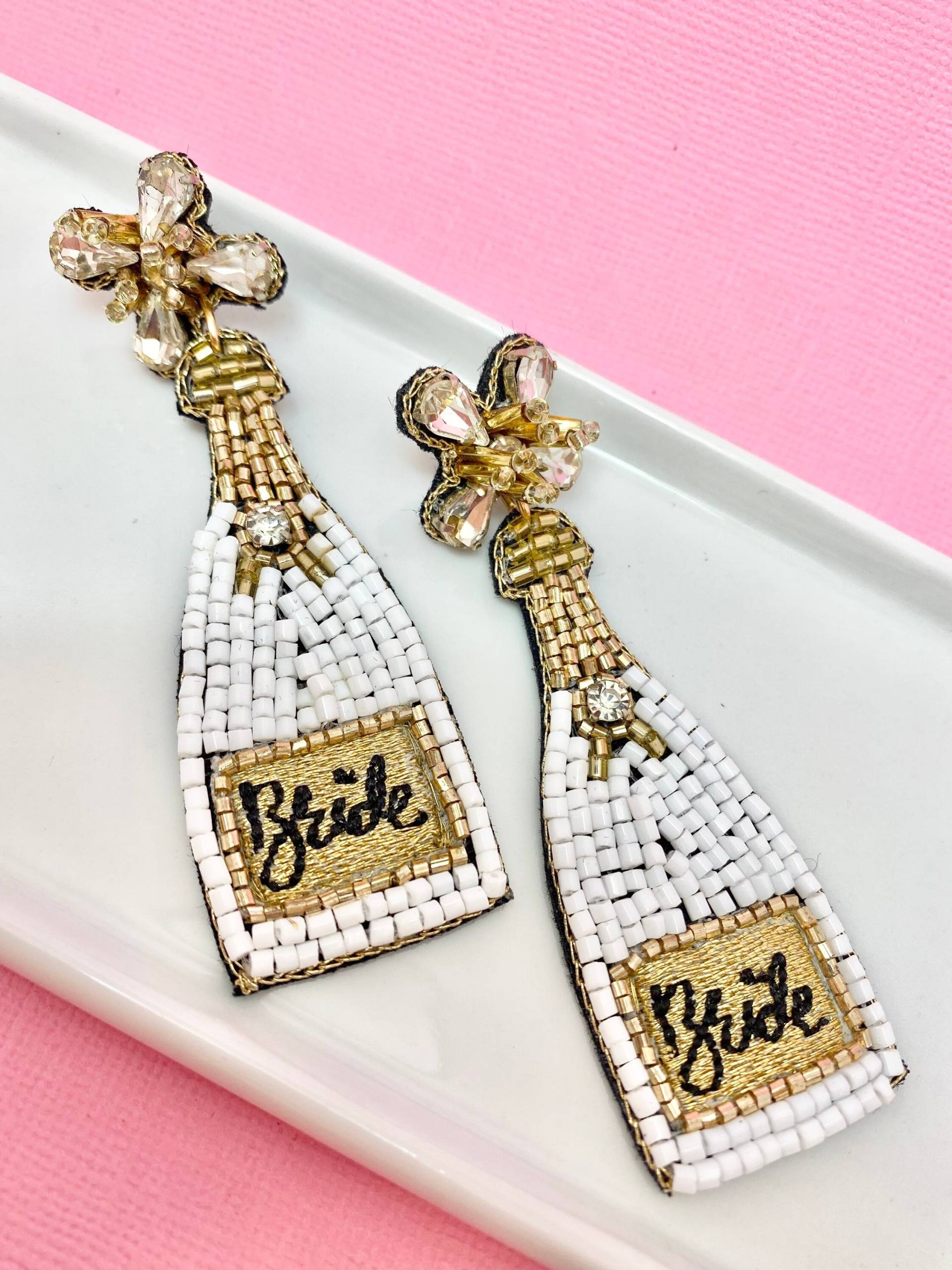 Perlen Champagner Flasche Ohrringe Braut Hochzeitsschmuck Perlen Champagner Flasche Ohrringe Braut Hochzeitsschmuck von LePetitBijouBoutique