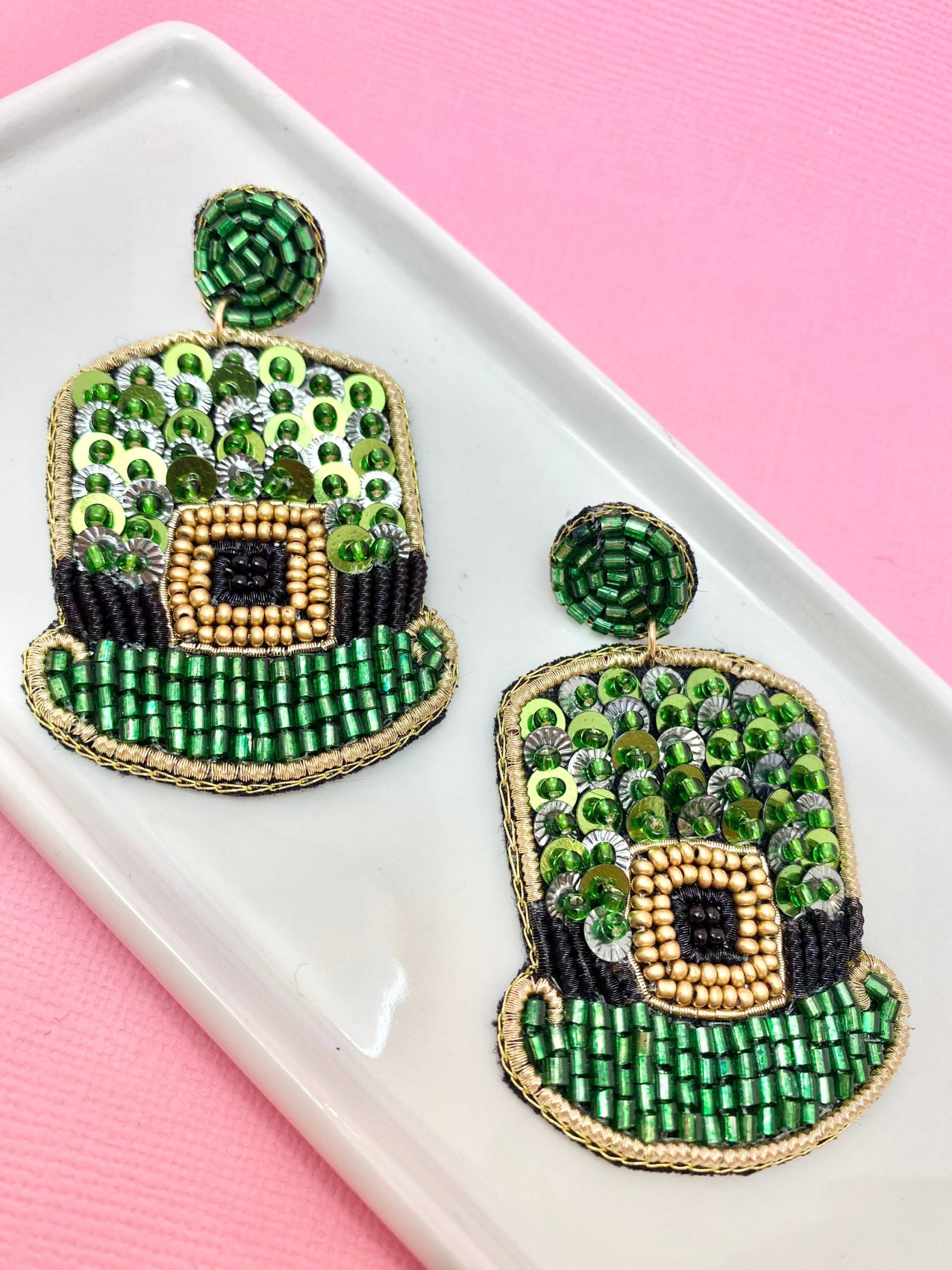 Kobold Hut Perlen Ohrringe St Patrick's Day Schmuck Kobold Hut Perlen Ohrringe St Patrick's Day Schmuck von LePetitBijouBoutique