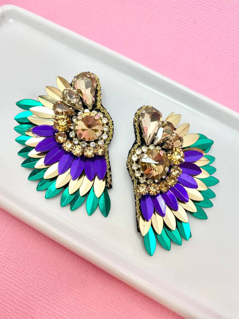 Perlen Kristall Flügel Ohrringe Karneval Chirurgenstahl Schmuck Perlen Kristall Flügel Ohrringe Karneval Chirurgenstahl Schmuck von LePetitBijouBoutique