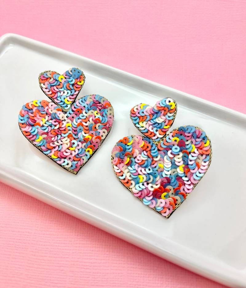 Regenbogen Pailletten Herz Ohrringe Chirurgenstahl Schmuck Regenbogen Pailletten Herz Ohrringe Chirurgenstahl Schmuck von LePetitBijouBoutique
