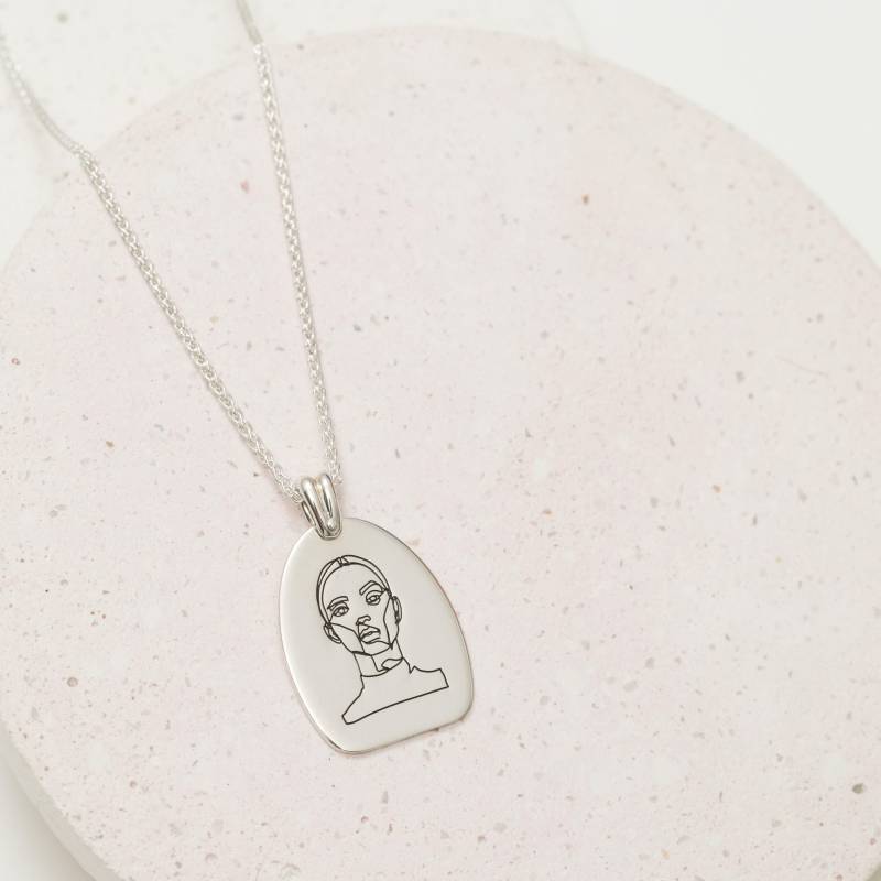Line Art Schmuck - Frauen Gesicht Halskette One Girl Abstrakte Zierliche Sterling Silber von LePetitMagique