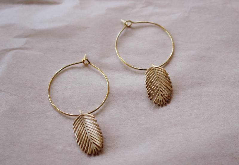 Creolen Ohrschmuck Ohrringe Vergoldet Palmblatt Minimalistisch von LePetitParadis