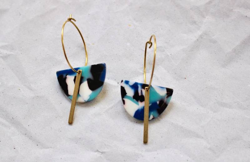 statement Creolen Terrazzo Marble Messing Geometrisch von LePetitParadis