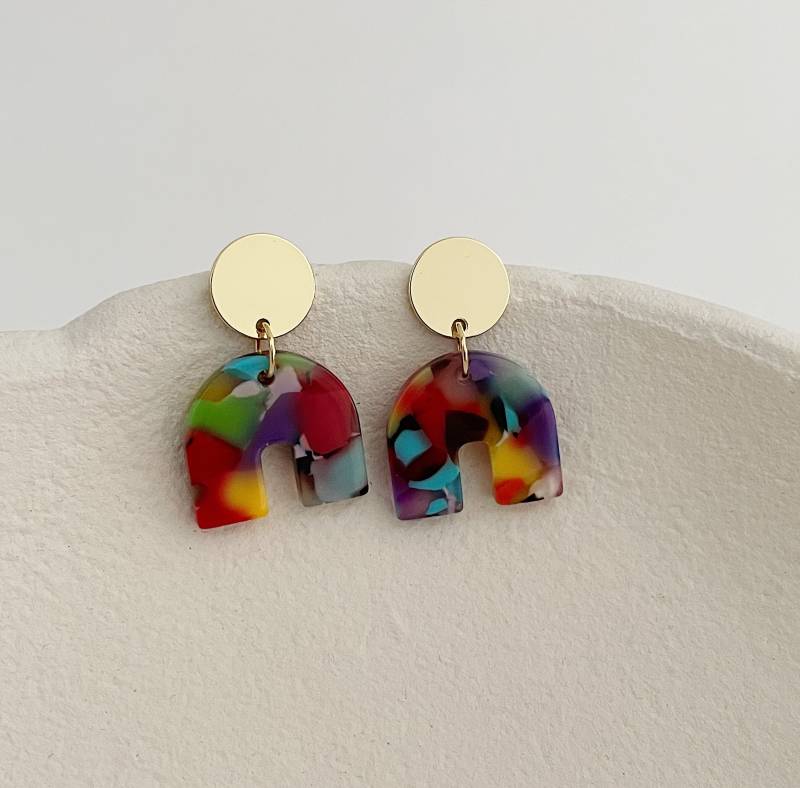 statement Ohrhänger Ohrringe Bunt Gold Celluloseacetat von LePetitParadis