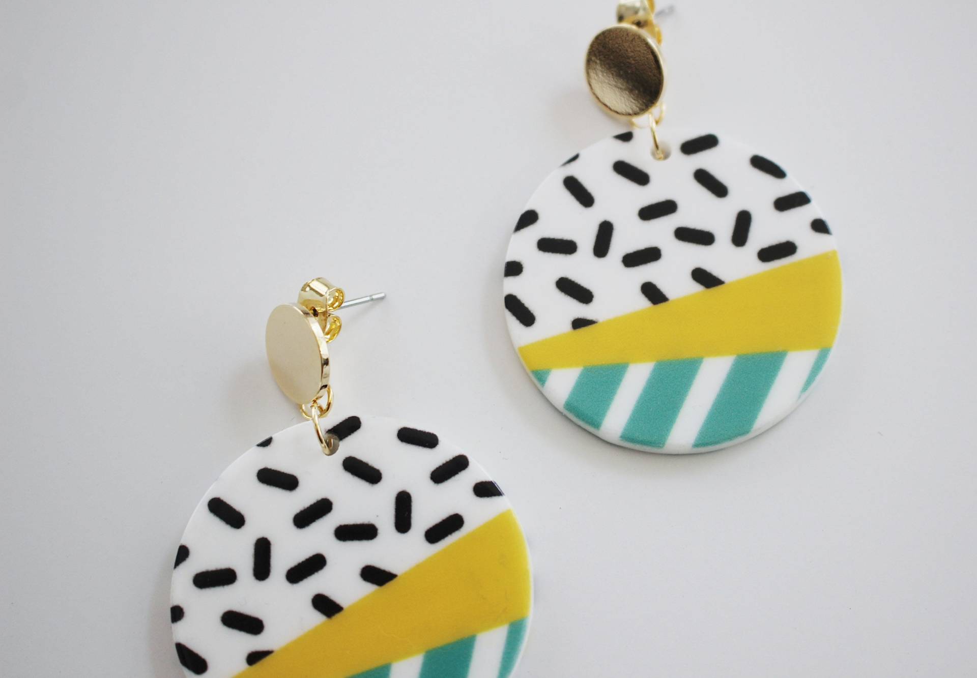 statement Ohrringe Ohrstecker Ohrhänger Retro Gelb Türkis Gold von LePetitParadis