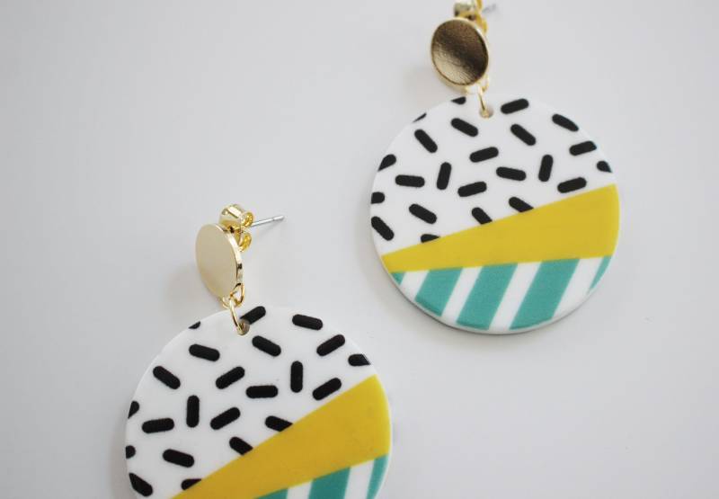 statement Ohrringe Ohrstecker Ohrhänger Retro Gelb Türkis Gold von LePetitParadis