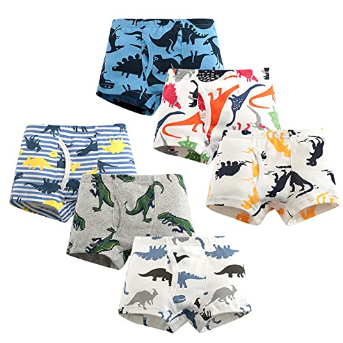 LeQeZe Jungen Boxershorts Unterhosen 6er-Pack Kinder Unterhose Dinosaurier Baumwolle Unterwäsche Größe 116 von LeQeZe