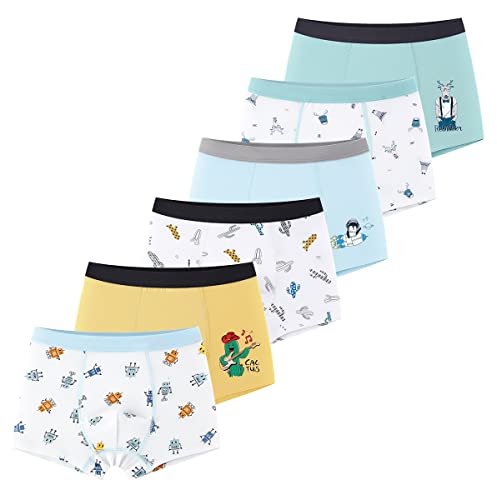 LeQeZe Jungen Boxershorts Unterhosen Baumwolle Kinder Boxer Unterwäsche 6er-Pack Gr.122-128 (Multicolor Robot,Etikett 130) von LeQeZe