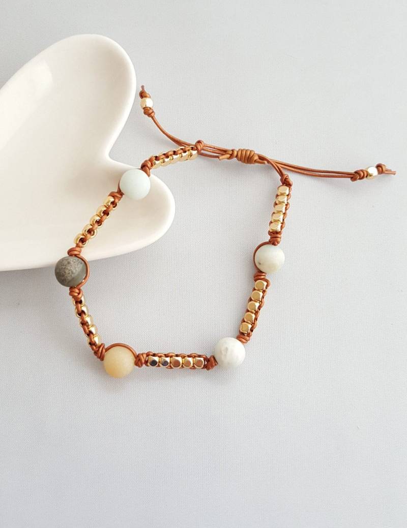 Jade Marmor Stein Geflochtenes Armband Einstellbare Boho Perlen Armband von LeSacandChic