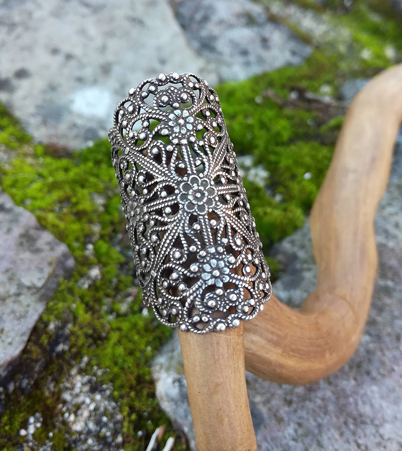 Filigraner Langer Jugendstil-Ring, Silberring Aus Messing Und Sterlingsilber, Floraler Steampunk-Stil, Mittelalterliche Spitze, Ring von LeSauleRieur