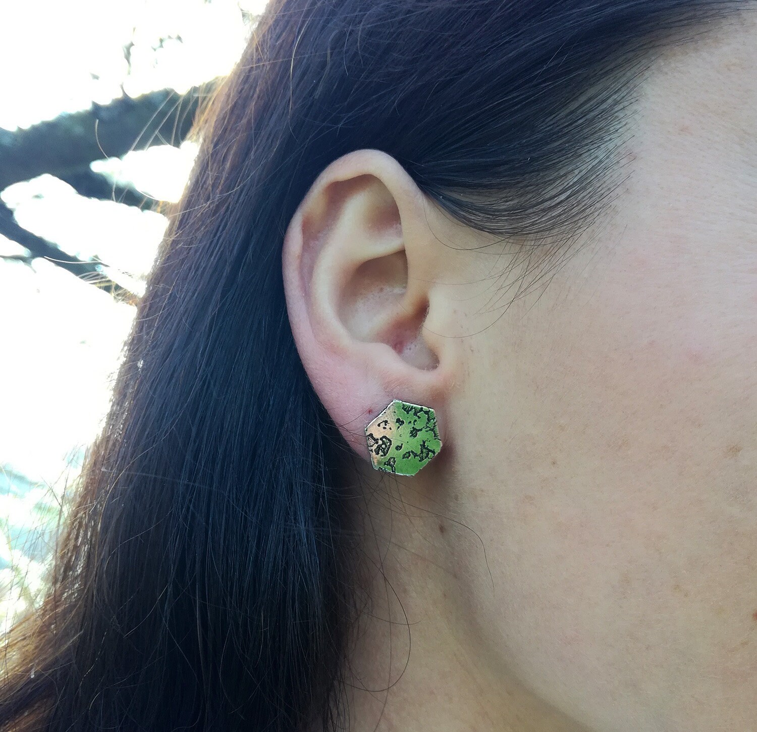 Sechseckige Ohrringe Aus Graviertem Und Versilbertem Messing Auf 925Er Silberpfosten, Modeohrringe, Schmuck Der Heiligen Geometrie, Elegante von LeSauleRieur