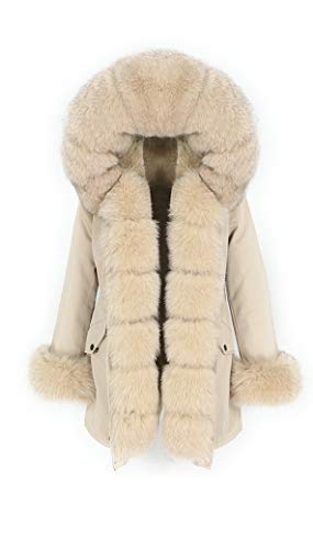 Lea Marie Bubble PARKA XXL Kragen aus 100% ECHTPELZ ECHTFELL Jacke Mantel Pelztresse (Beige, S) von Lea Marie