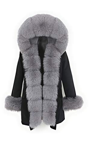 Lea Marie Bubble PARKA XXL Kragen aus 100% ECHTPELZ ECHTFELL Jacke Mantel Pelztresse (Schwarz/Grau, XL) von Lea Marie