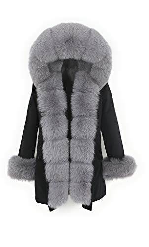 Lea Marie Bubble PARKA XXL Kragen aus 100% ECHTPELZ ECHTFELL Jacke Mantel Pelztresse (Schwarz/Grau, XS) von Lea Marie