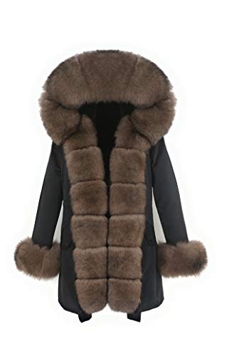 Lea Marie Bubble PARKA XXL Kragen aus 100% ECHTPELZ ECHTFELL Jacke Mantel Pelztresse (Schwarz/Braun, XXL) von Lea Marie