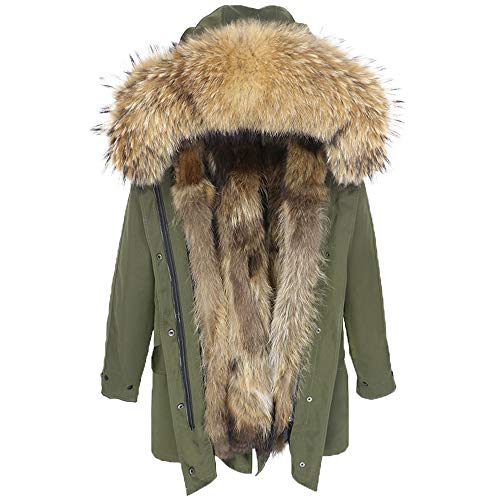 Lea Marie Damen Luxury PARKA XXL Kragen aus 100% ECHTPELZ ECHTFELL Jacke Mantel Fuchspelz Innenfutter (5XL, Khaki) von Lea Marie