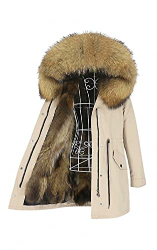 Lea Marie Damen Luxury PARKA XXL Kragen aus 100% ECHTPELZ ECHTFELL Jacke Mantel Fuchspelz Innenfutter (L, Beige) von Lea Marie