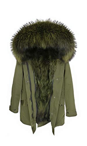 Lea Marie Damen Luxury PARKA XXL Kragen aus 100% ECHTPELZ ECHTFELL Jacke Mantel Fuchspelz Innenfutter (M, Camouflage) von Lea Marie