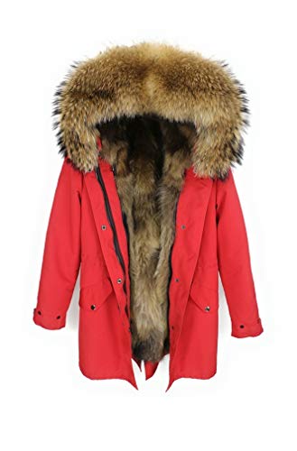 Lea Marie Damen Luxury PARKA XXL Kragen aus 100% ECHTPELZ ECHTFELL Jacke Mantel Fuchspelz Innenfutter (XL, ROT) von Lea Marie