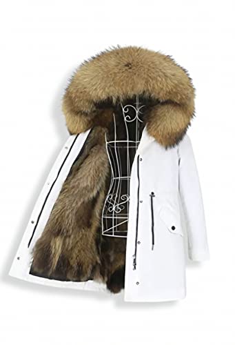 Lea Marie Damen Luxury PARKA XXL Kragen aus 100% ECHTPELZ ECHTFELL Jacke Mantel Fuchspelz Innenfutter (XL, Weiß) von Lea Marie