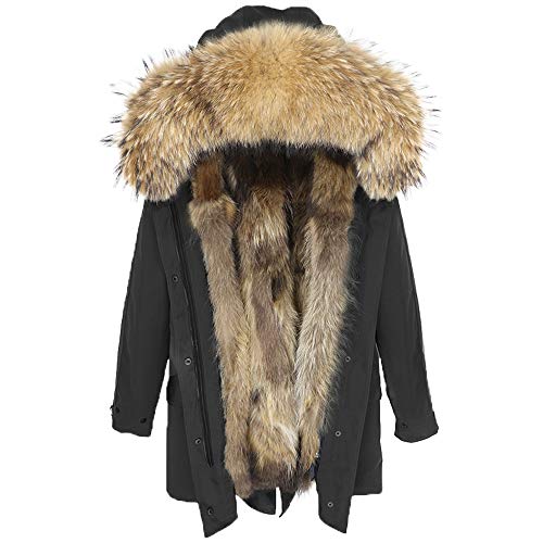 Damen Luxury PARKA XXL Kragen aus 100% ECHTPELZ ECHTFELL Jacke Mantel Fuchspelz Innenfutter (XS, Schwarz) von Lea Marie