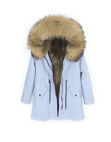 Lea Marie Damen Luxury PARKA XXL Kragen aus 100% ECHTPELZ ECHTFELL Jacke Mantel Fuchspelz Innenfutter (XXL, Grau) von Lea Marie