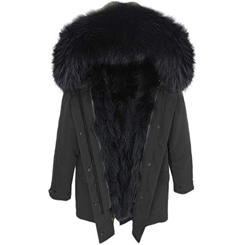 Lea Marie Damen Luxury PARKA XXL Kragen aus 100% ECHTPELZ ECHTFELL Jacke Mantel Fuchspelz Innenfutter (XXXL, Schwarz/Schwarz) von Lea Marie