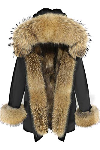 Lea Marie Damen Luxury PREMIUM PARKA XXL Kragen aus 100% ECHTPELZ ECHTFELL Jacke Mantel Fuchspelz Innenfutter (Schwarz, XL) von Lea Marie