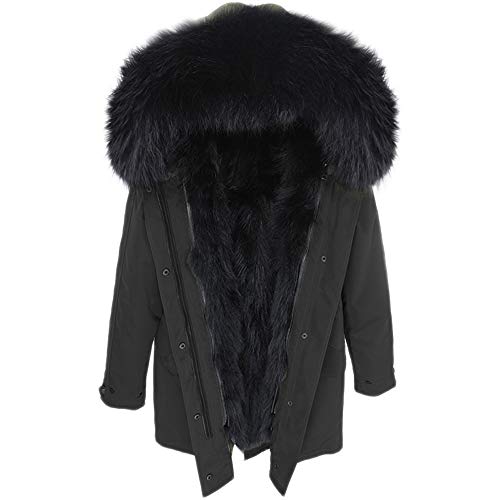 Damen Luxury PARKA XXL Kragen aus 100% ECHTPELZ ECHTFELL Jacke Mantel Fuchspelz Innenfutter (S, Schwarz/Schwarz) von Lea Marie