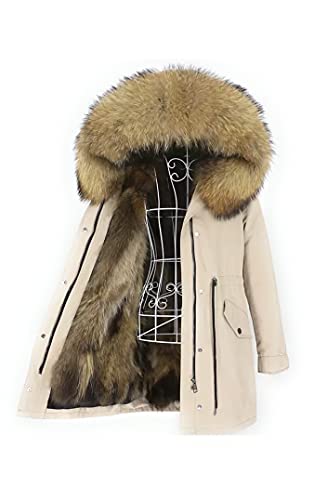 Lea Marie Damen Luxury PARKA XXL Kragen aus 100% ECHTPELZ ECHTFELL Jacke Mantel Fuchspelz Innenfutter (XXL, Beige) von Lea Marie