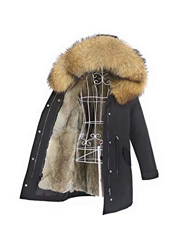 Lea Marie Damen PARKA XXL Kragen aus 100% ECHTPELZ ECHTFELL Jacke Mantel Beige Nude Braun LANG Kaninchenfell Futter 4 Varianten (Schwarz/Braun, M) von Lea Marie