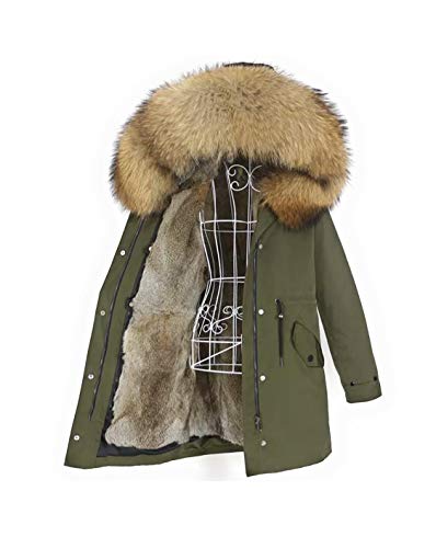 Lea Marie Damen PARKA XXL Kragen aus 100% ECHTPELZ ECHTFELL Jacke Mantel Beige Nude Braun LANG Kaninchenfell Futter 4 Varianten (Khaki/Braun, L) von Lea Marie