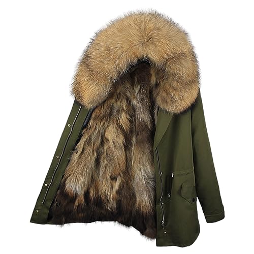 Herren Luxury PARKA XXL Kragen aus 100% ECHTPELZ ECHTFELL Jacke Männer Mantel Fuchspelz Innenfutter (Grün, 56) von Lea Marie