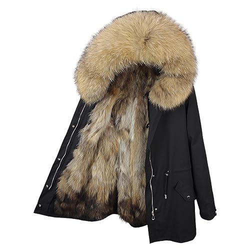 Lea Marie Herren Luxury PARKA XXL Kragen aus 100% ECHTPELZ ECHTFELL Jacke Männer Mantel Fuchspelz Innenfutter (Natur, 48) von Lea Marie