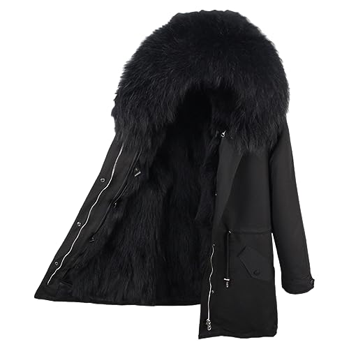 Herren Luxury PARKA XXL Kragen aus 100% ECHTPELZ ECHTFELL Jacke Männer Mantel Fuchspelz Innenfutter (Schwarz, 52) von Lea Marie