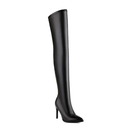 LeaHy Women's Stiletto High Heels Boots Stylish Comfort Pointed Toe Overknee Long Boots,Black Matte,39 EU von LeaHy