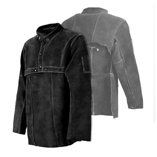 LeaSeek Leder Schweißjacke, Flammbeständige Hochleistungs-Split Rindsleder Leder Offene Zurück Schweißer Jacke für Männer & Frauen von LeaSeek