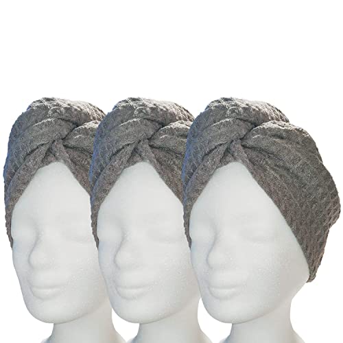 Lead Care Haarturban, Turban, Haartrockentuch, 3er Set - schnell trocknendes Mikrofaser Trockentuch mit Knopf (3er Set anthrazit) von Lead Care