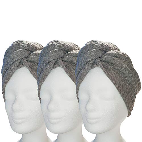 Lead Care Haarturban, Turban, Haartrockentuch, 3er Set - schnell trocknendes Mikrofaser Trockentuch mit Knopf (3er Set weiß, Creme, rosa) (anthrazit) von Lead Care