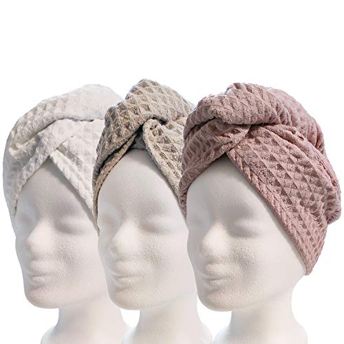 Lead Care Haarturban, Turban, Haartrockentuch, 3er Set - schnell trocknendes Mikrofaser Trockentuch mit Knopf (3er Set weiß, Creme, rosa) von Lead Care