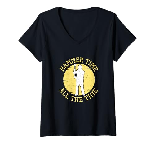 Damen Hammer Time Die ganze Zeit Lustiger Bauleiter Foreman T-Shirt mit V-Ausschnitt von Leader Of The Construction Site