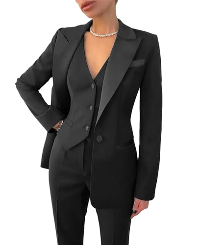 Damen 3-teiliges Büro-Arbeitsanzug Blazer Weste Hose Business Hose Anzug Set Abschlussball Party Anzug, Schwarz , Medium von Leader of the Beauty