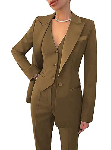 Damen 3-teiliges Büro-Arbeitsanzug Blazer Weste Hose Business Hose Anzug Set Abschlussball Party Anzug, braun, XX-Large von Leader of the Beauty
