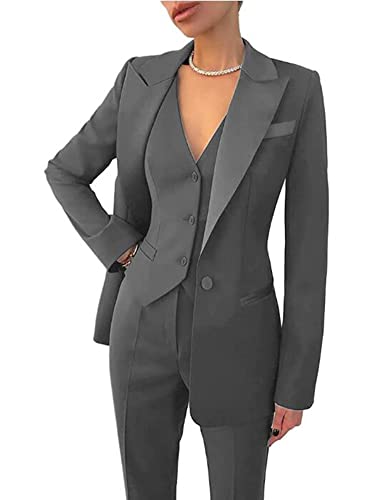 Damen 3-teiliges Büro-Arbeitsanzug Blazer Weste Hose Business Hose Anzug Set Abschlussball Party Anzug, grau, Medium von Leader of the Beauty