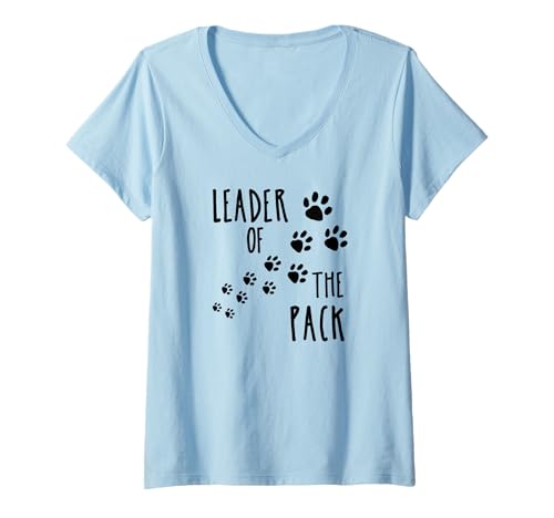 Damen Lustiger Hund Lustiger Katzenführer der Rudelpfoten T-Shirt mit V-Ausschnitt von Leader of the Pack Pet Designs by Scarebaby