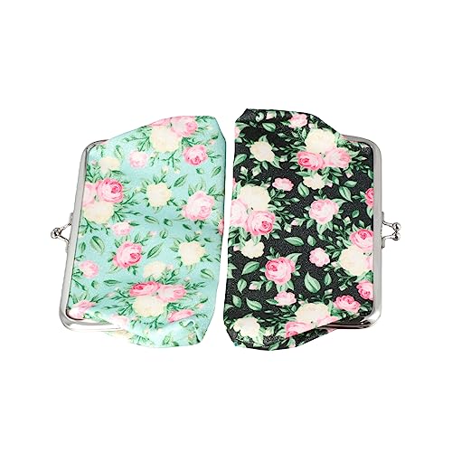 2Pcs Floral Kiss Lock Münze Geldbörsen Leinwand Brieftasche, Frauen Schnalle Handtaschen Vintage Ändern Pouch Schlüsselhalter Ändern Beutel Make Up Tasche, Münzgeldbörsen von Leadigol