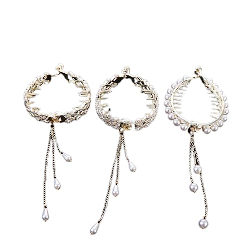 Leadigol 3 Stück Strass Quaste Pferdeschwanz Haarklammer Quaste Perle Haarspangen Elegante Stirnband Luxus Koreanischen Stil Haarnadel für Frauen von Leadigol