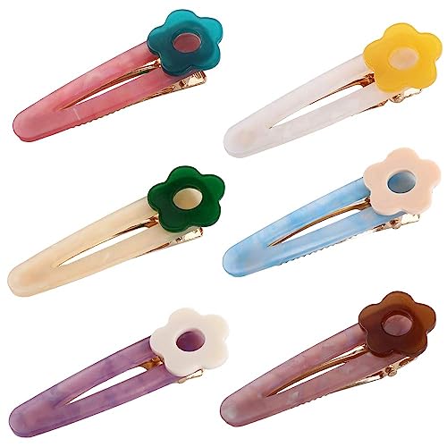 Leadigol Haarspangen aus Acryl, Blumen-Design, kleine frische Acryl-Blumen-Haarspange, niedlicher Seitenclip, süße Entenschnabel-Clip für Damen, 6 Stück von Leadigol