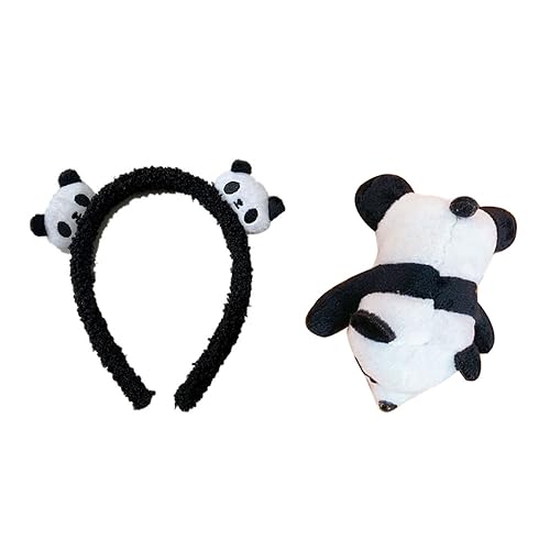 Leadigol Panda-Haarnadel-Ohr-Stirnband-Set, Panda-Haar-Set, Plüschpuppen-Haargummis, Stirnband, Make-up-Haarspangen, Plüsch-Panda-Stirnband, Cartoon-Schmuck, Haar-Accessoires (schwarz) von Leadigol